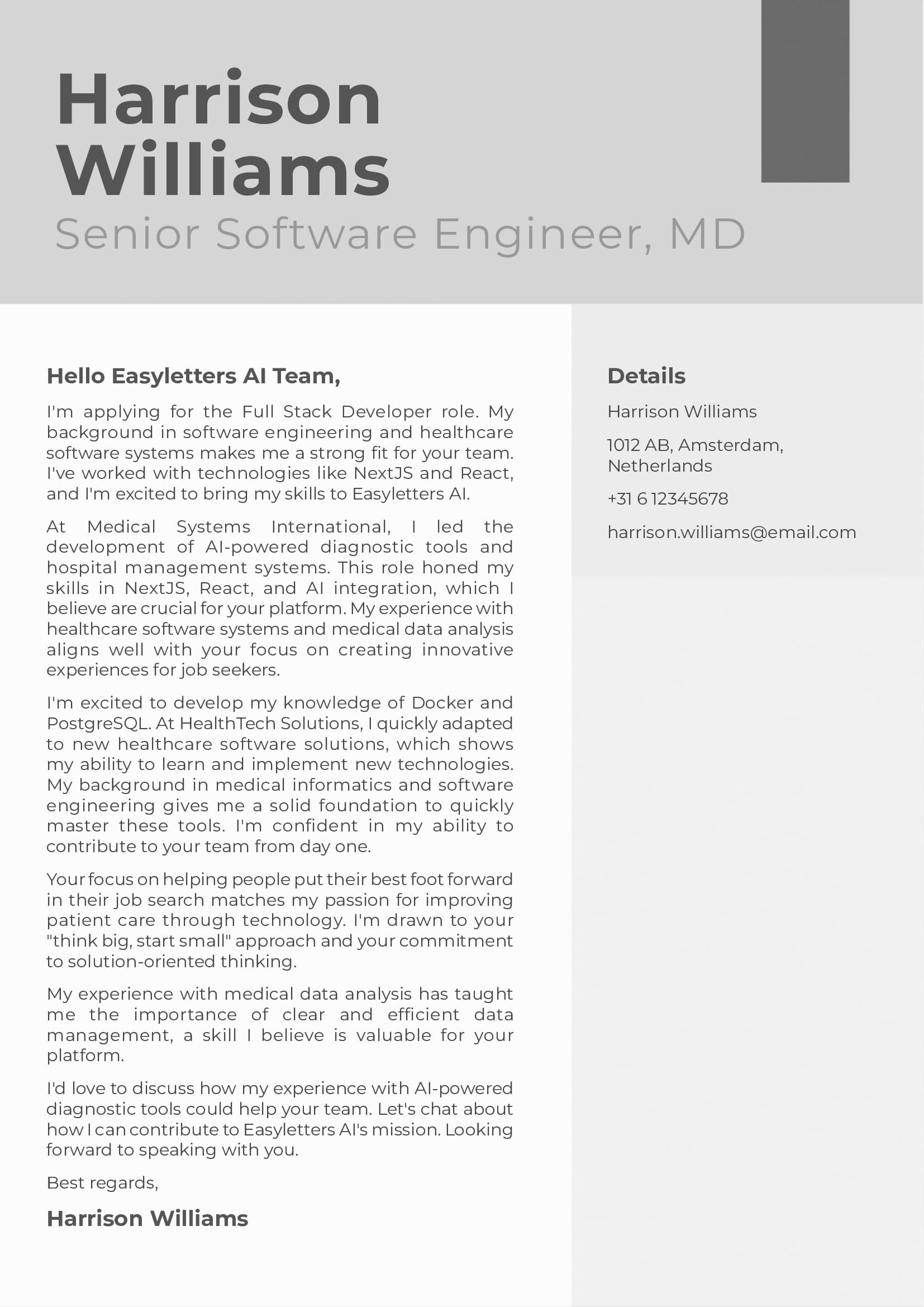 Motivation or cover letter template 3