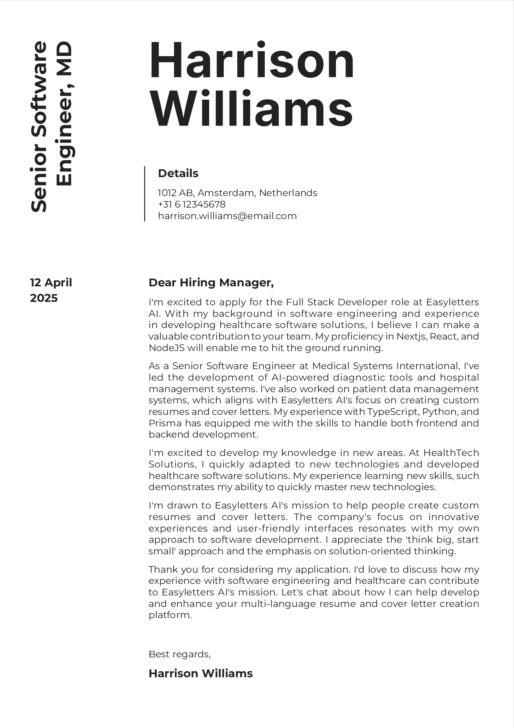 Motivation or cover letter template 4