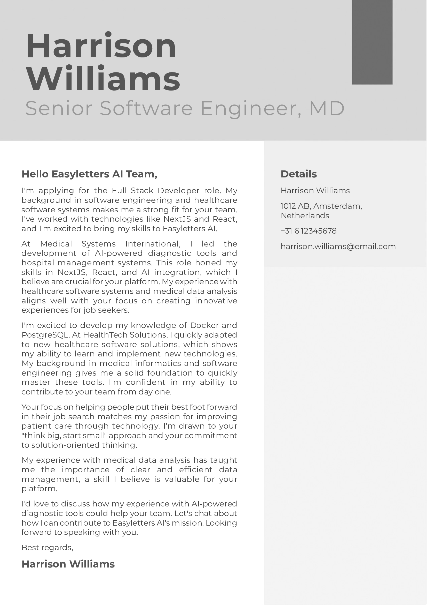 Motivation or cover letter template 3